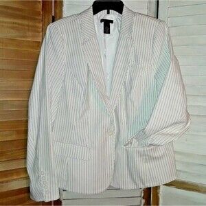 Lane Bryant The Bryant Blazer Size 18 One Button White Pinstripe Notch Lapel